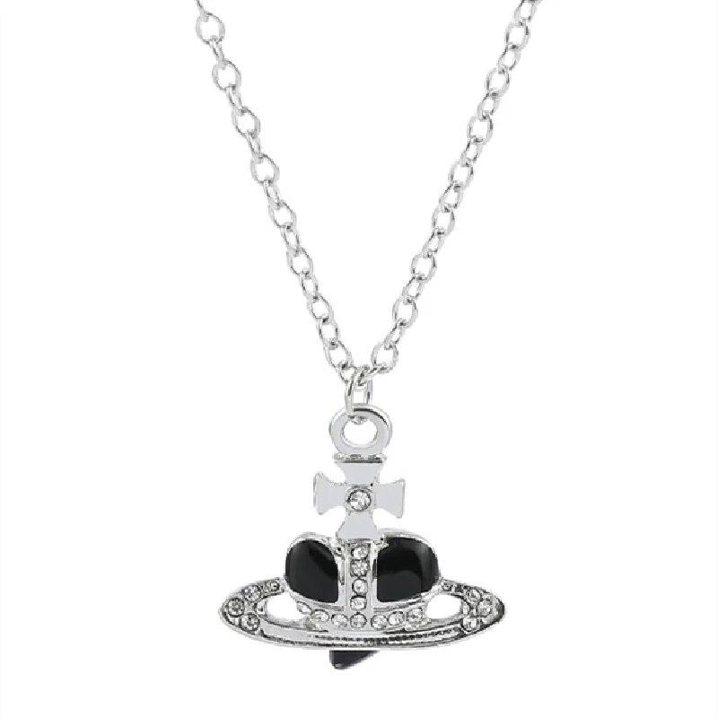1 Pcs Classic Vintage Style Saturn Drop Color Paint Inlaid With Diamonds Ladies Fashion Necklace
