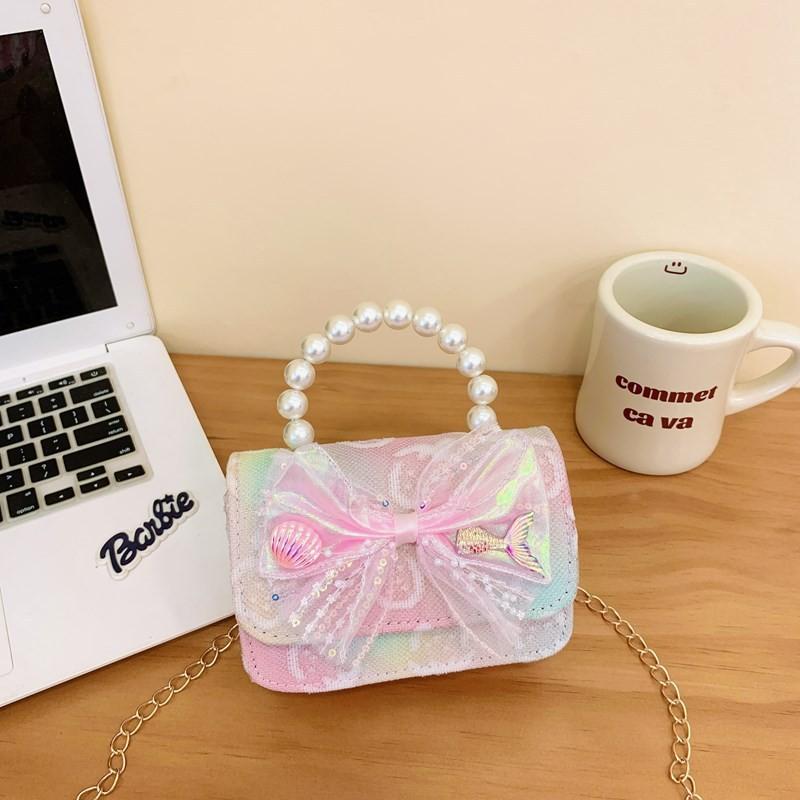 Adorable Butterfly Knot Design Children's Handbag Stylish Pearl Handle For Kids