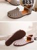 Johnature Hand Woven Cowhide Flat Sandals Retro Genuine Leather Round Toe Soft Soled Women's Shoes