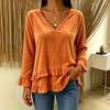 Women's Casual V-Neck Lace Trim Color Blouse for Everyday Wear