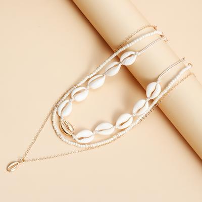 Mehrschichtige Schlüsselbein-Kette Accessoires für Damen, Böhmische Reiskorn-Muschel-Anhänger-Halskette