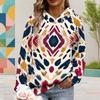 Women Plus Size Abstract Watercolor Printed Long Sleeve Drawstring Hoodie With Kangaroo Pocket