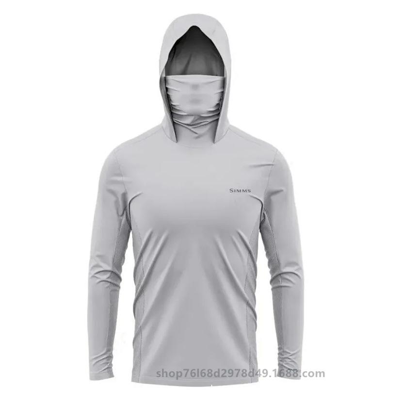 SIMMS T-shirt da pesca felpa con cappuccio manica lunga maschera integrata abbigliamento protezione solare outdoor UPF50 + con cappuccio e maschera
