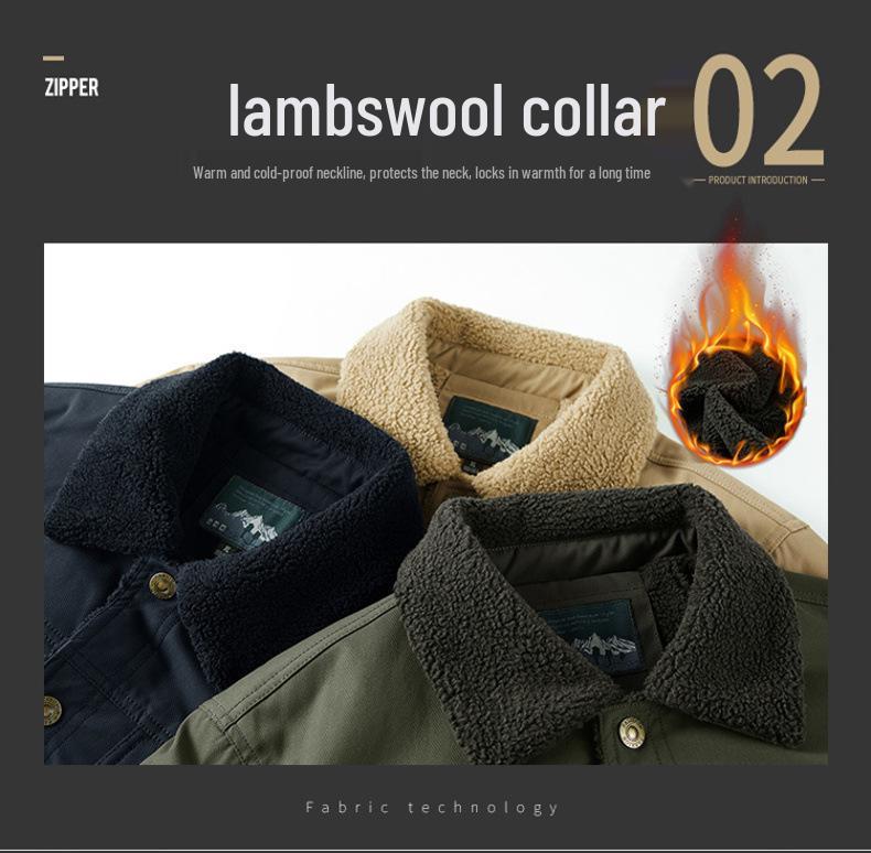 Men's Winter Lamb Wool Lined Casual Jacket - Warm, Middle-Aged Style, Plus Velvet Thickness