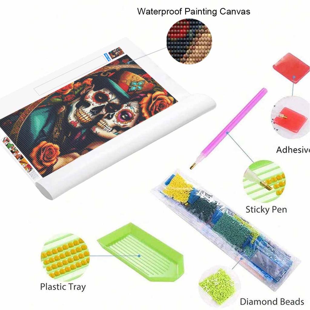 DIY Diamond Painting Canvas Sugar Skull Couple Floral Pattern 5D Rhinestone Art Kit for Home Wall Decor Craft Enthusiasts