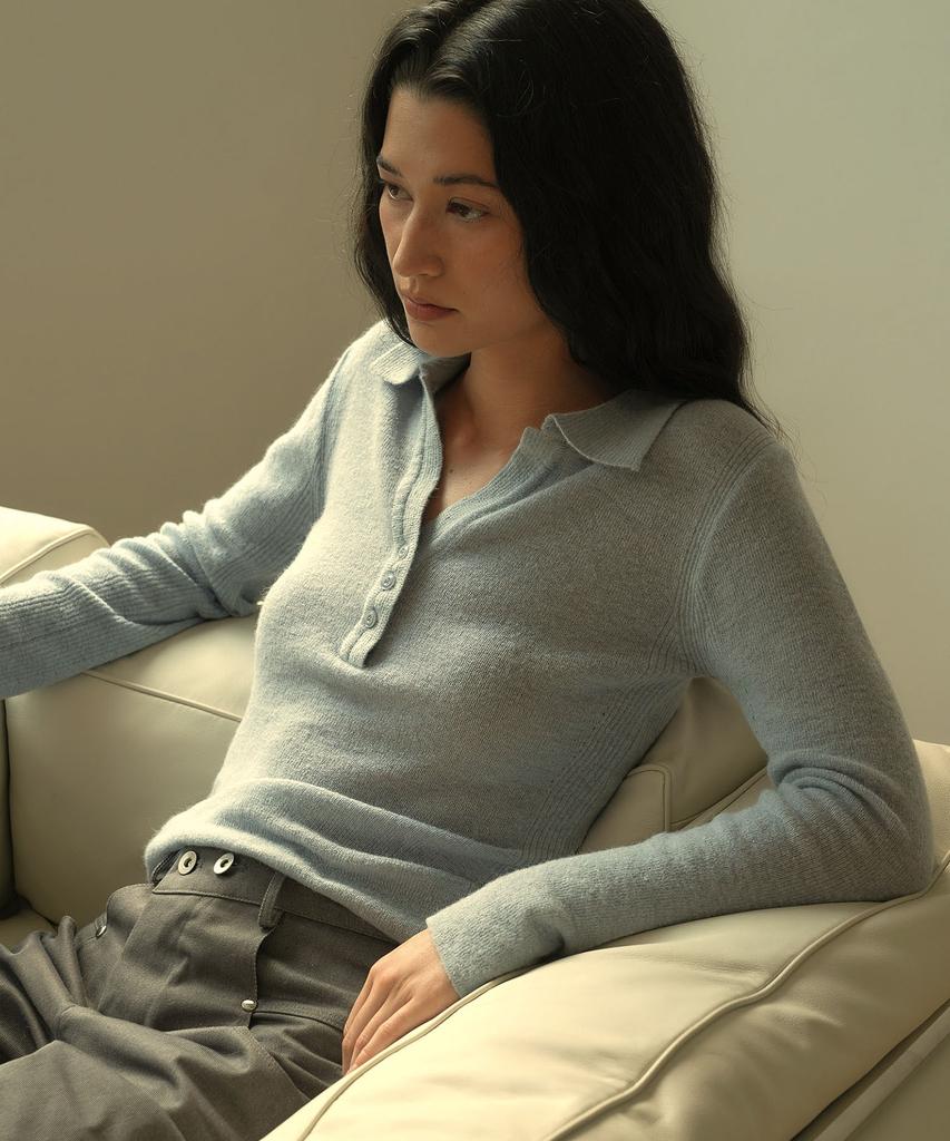 OURO Collar Alpaca Knit [ Pale Blue ]