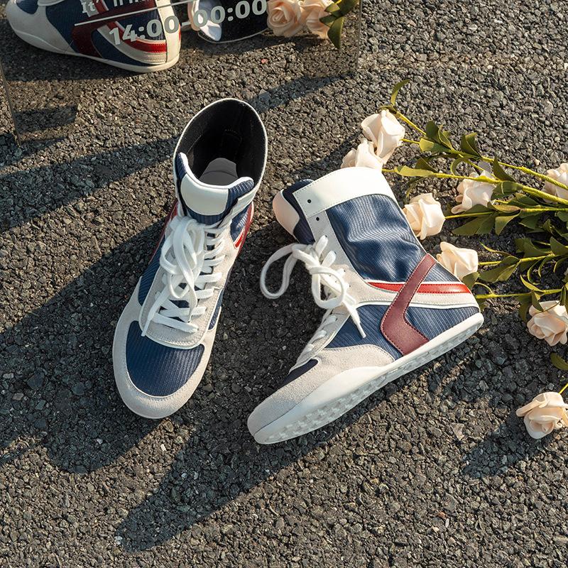 Spot heightening leather boxing boots women's mesh breathable casual versatile outdoor sports style Forrest Gump training shoes women