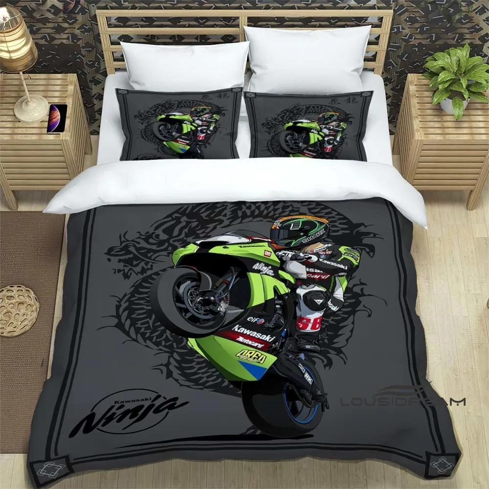 3D Retro Druck K-Kawasaki Motorrad Logo Bettwäscheset Elegantes Bettwäscheset Bettbezug Bettquiltbezug Luxus Geburtstagsgeschenk