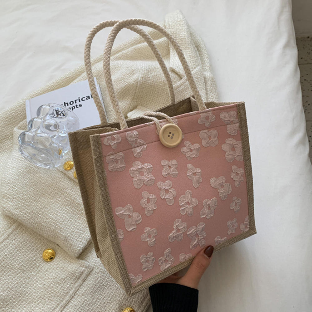 Fashion Eco-Friendly Shopping Bags Linen Button Tote Bags  Grocery Bags Women'S Casual Handbag Gift Bags