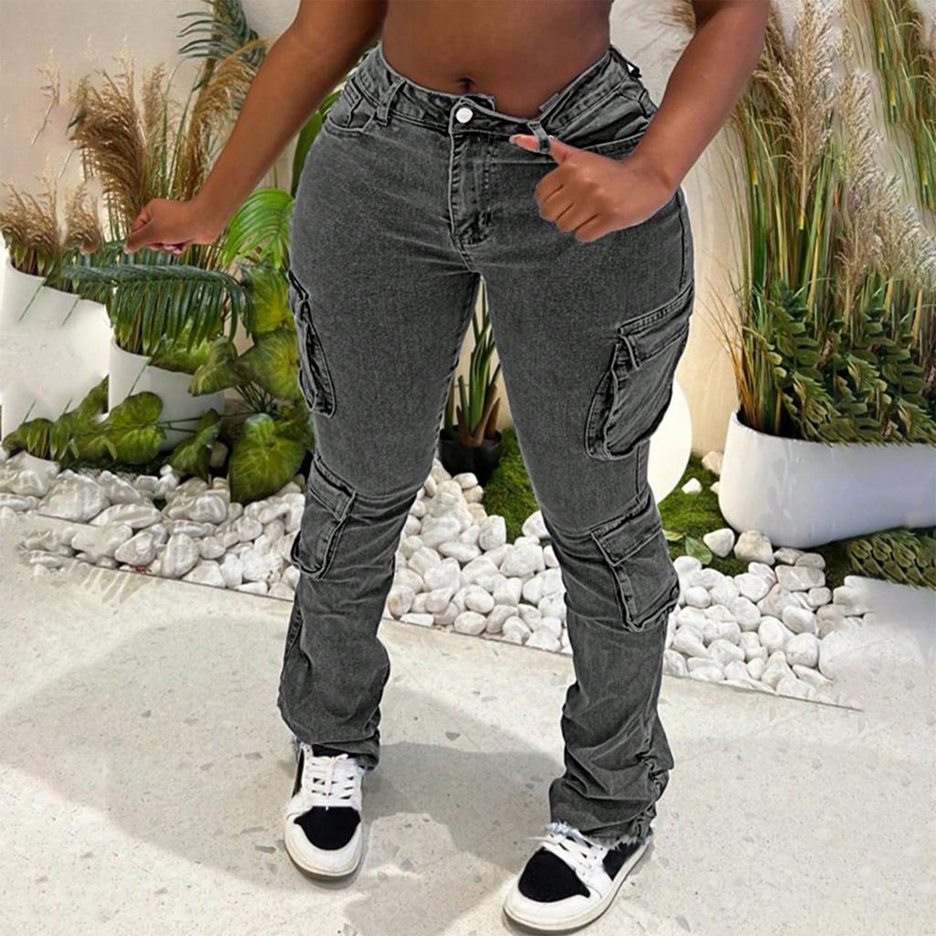 Women's Solid Color Casual Fashion Pants, Solid Color Versatile Slim Fit Jeans