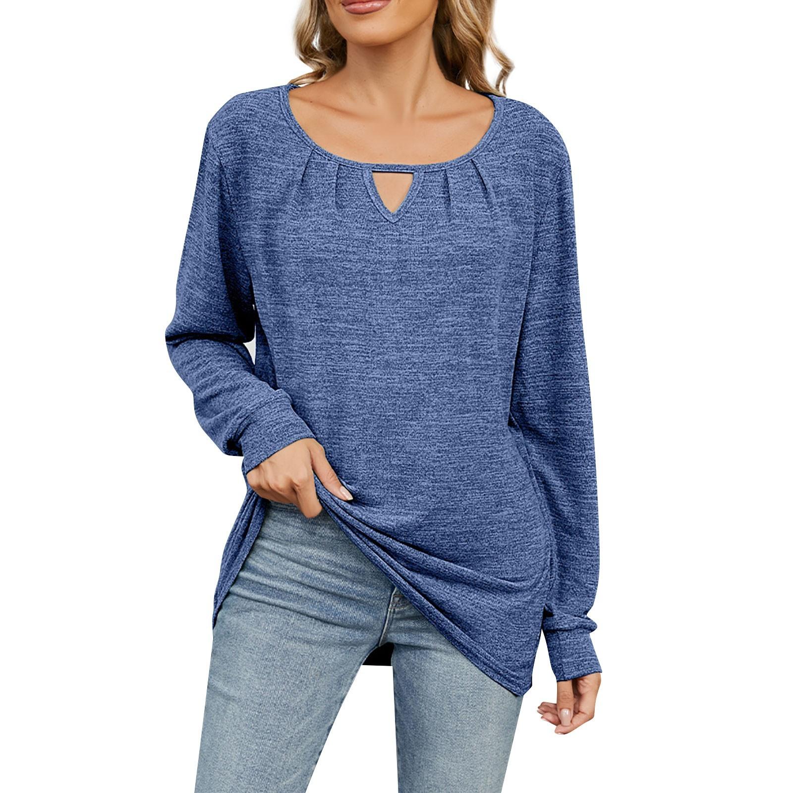 

Женский однотонный топ-футболка с длинным рукавом свободного кроя XXL