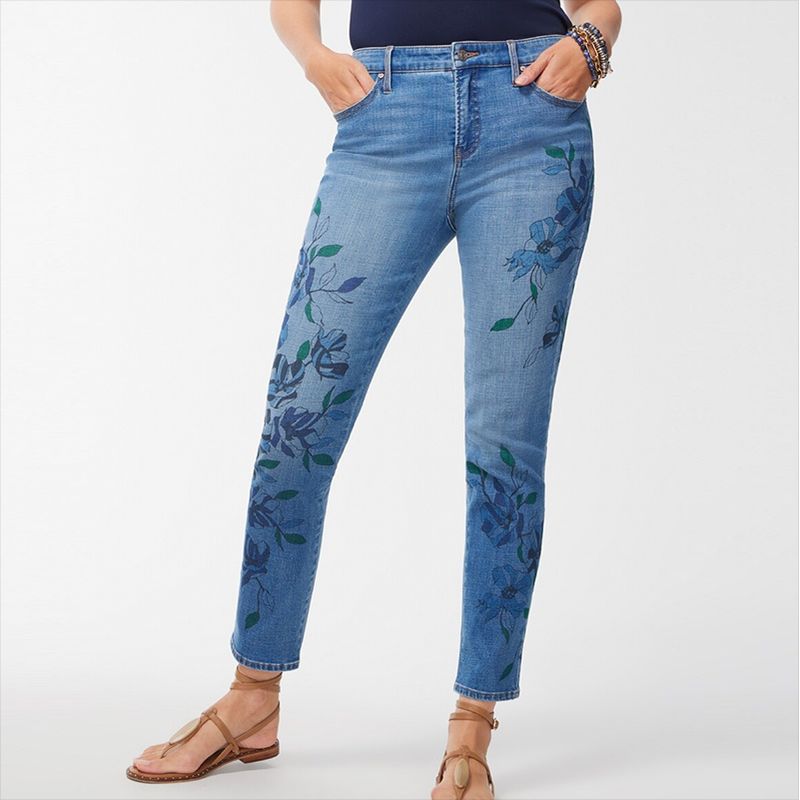 

Summer and Autumn Export European and American plus Size Women s Clothes Printed Paintings Slimming Jeans Skinny Pants Pants High-Waisted Trousers Blue 3: Waist 90