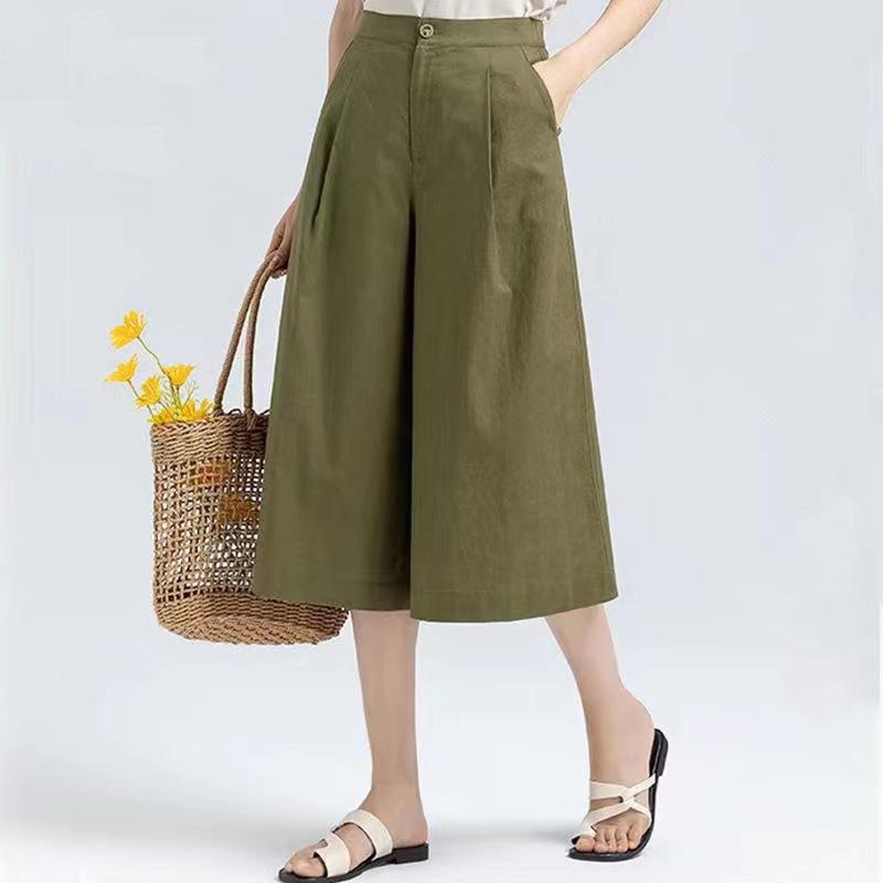 Wide Leg Pants Women Summer Loose High Waisted Versatile Slimming Seven Point Skirt Pant