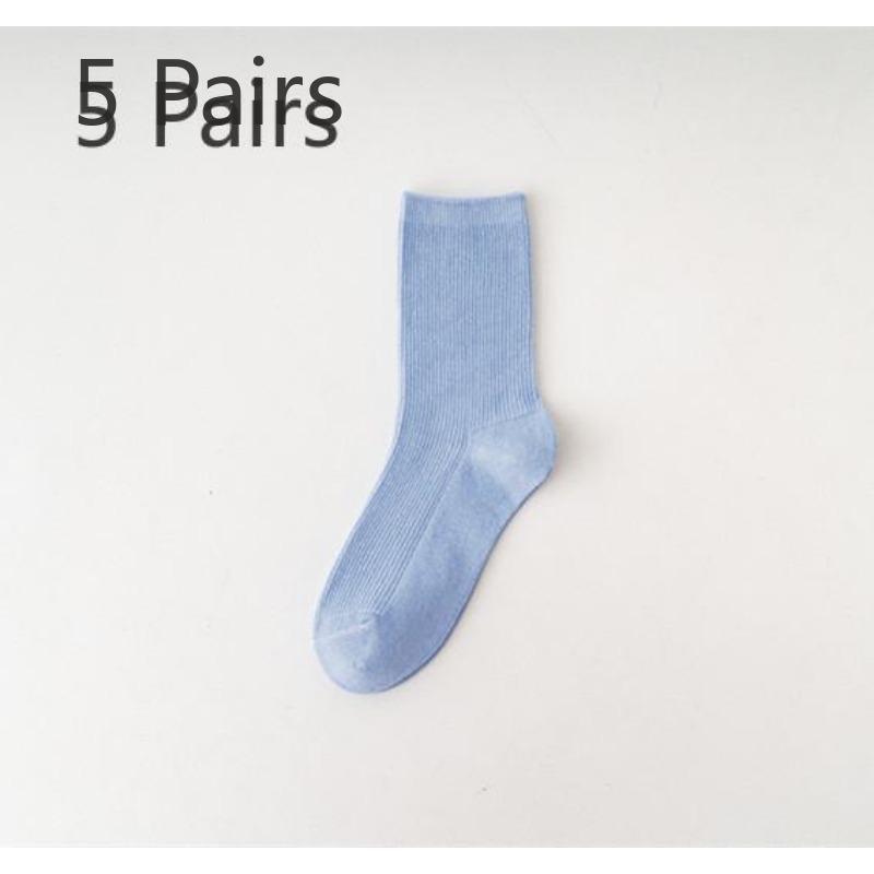 5 Pairs Socks Women's Spring and Summer Cotton Socks Mid-calf Socks College Style Tide Personality Versatile Double Needle Long Tube Stacked Socks