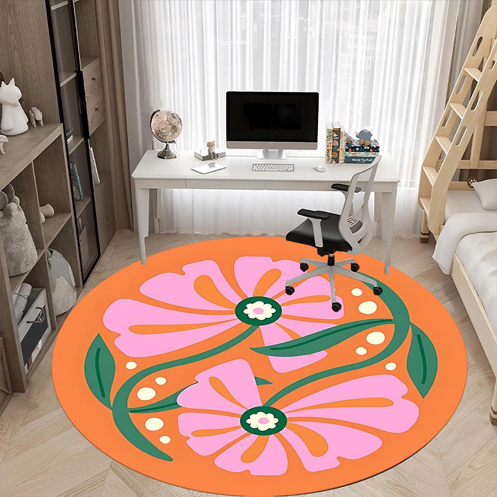1pc Floral Pattern Office Round Area Rug, Indoor Mat Suitable For Office, Under Office Chairs Bedroom Living Room Home Decor172