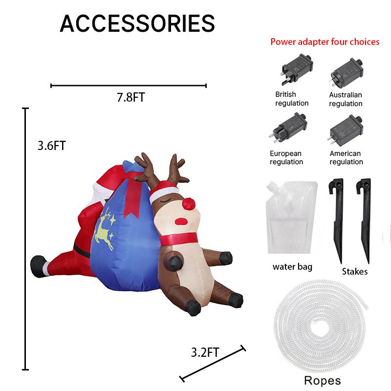 

7.87FT Inflatable Toy Santa Man Reindeer Gift Bag Set Festive Gifts Xmas Decorations for Yard Supplies Home Decoration Ornaments EU