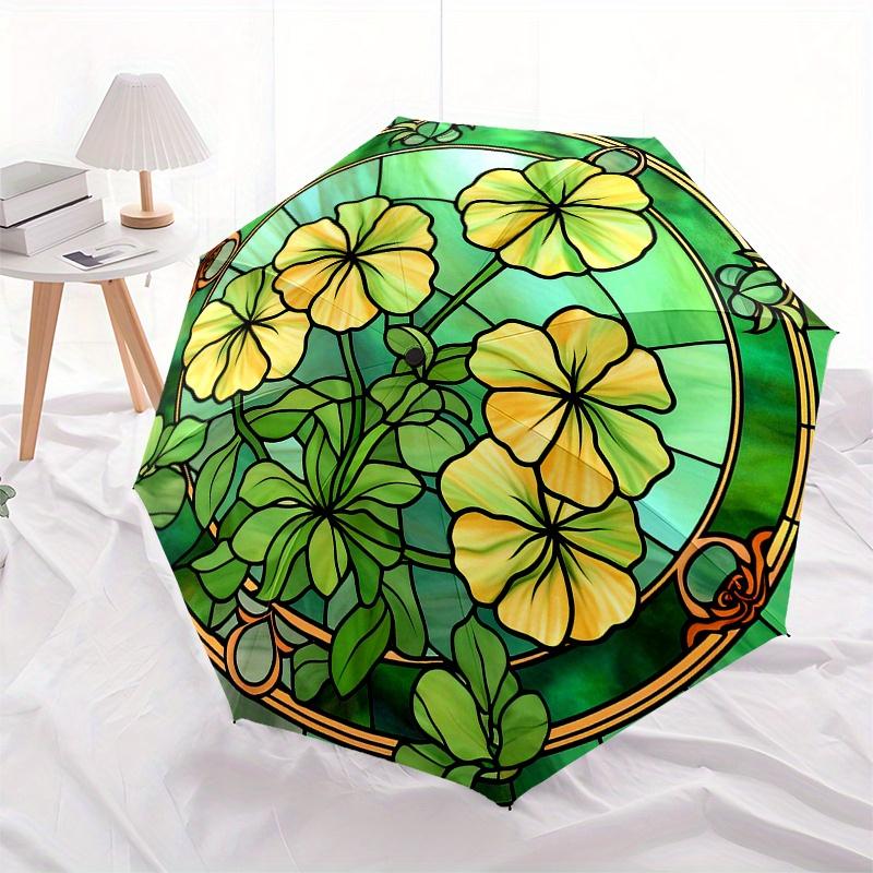 Stained Window Panel with Yellow Flowers - DecorativeArt for Home or GardenUmbrella, Portable 3-Fold Compact Umbrella for Men & Women Gift