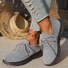 Spring New Casual Sports Single Shoes Large Size Fashionable Thick Sole Solid Color Front Lace-up Flying Weaving Women