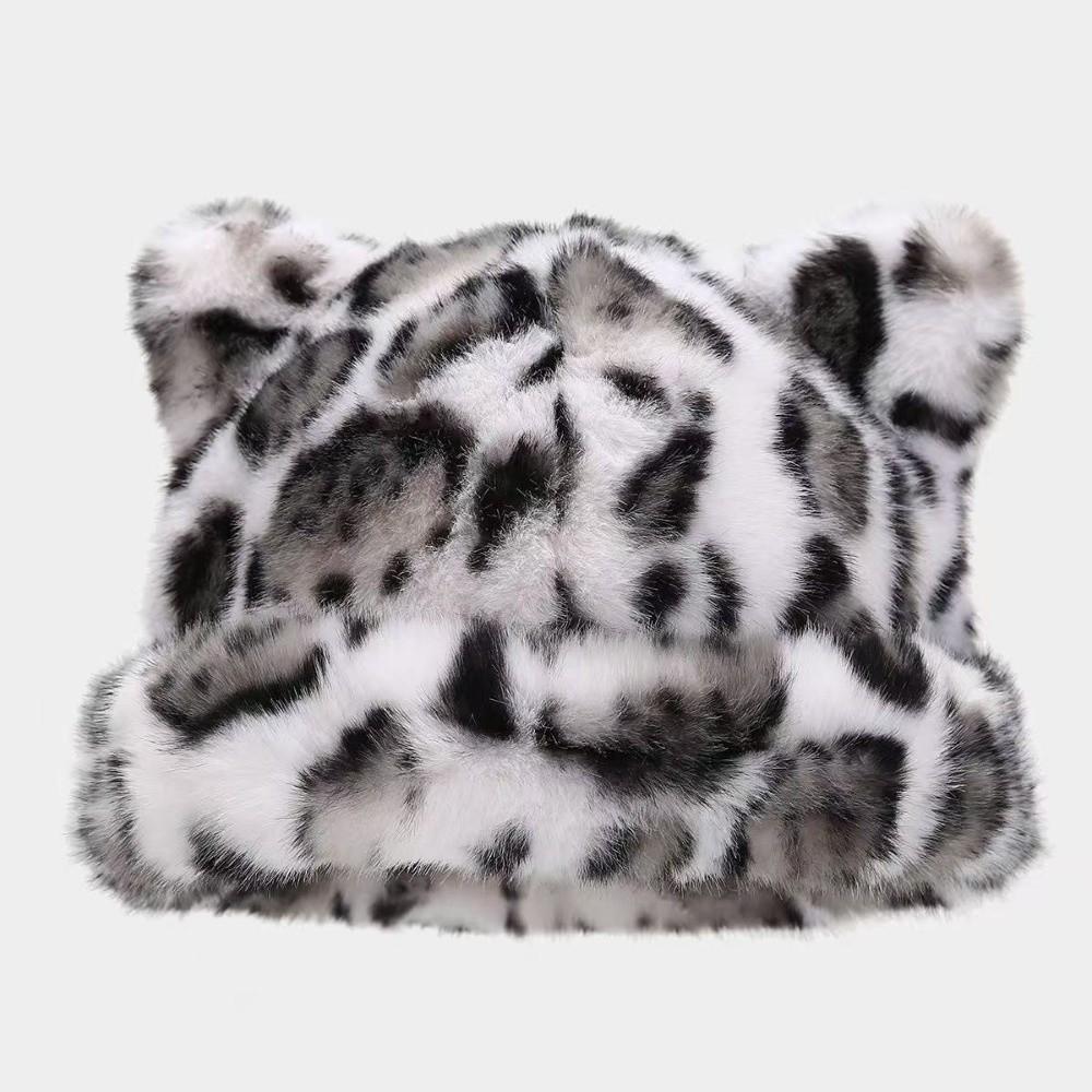 Soft Leopard Ear Beanie Korean Style Brimless Beanie Cap Fashion Plush Bear Hat  Outdoor