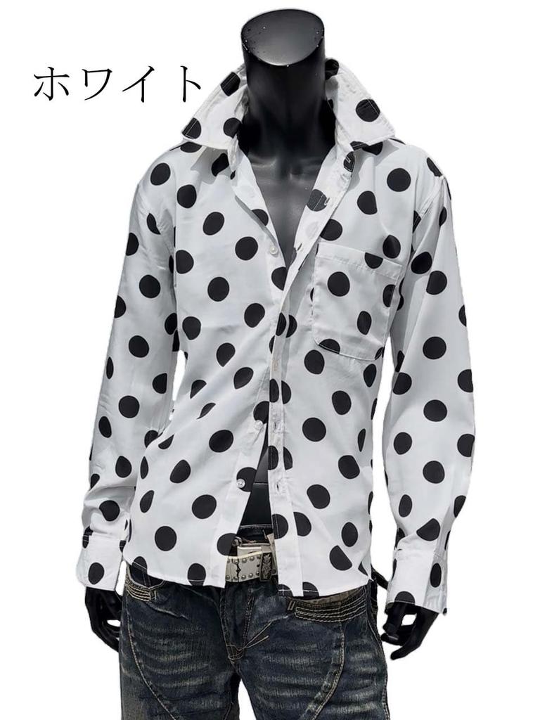 SaganStyle Traditional Polka Dot Print Long Sleeve Gothic Size YT20250001 Men's Shirt, All-Over Print, Dress, White, LL,