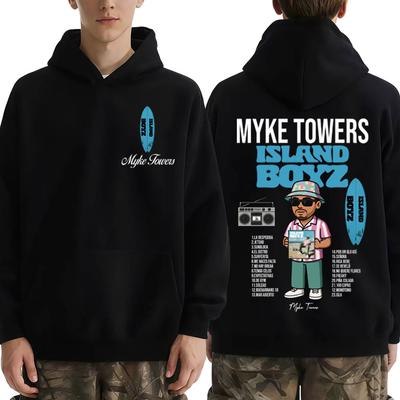 Rapper Myke Towers Island Boyz 2025 Album Wear Men Women Fashion Hip Hop Hoodies Long Sleeves Casual Clothes Loose Streetwears