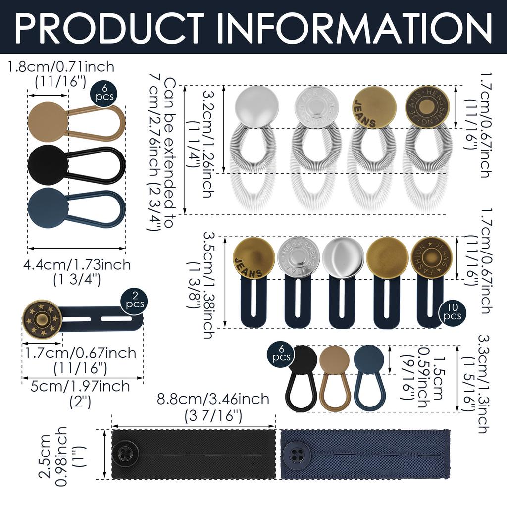 30Pcs Waist Button Extender Adjustable Stretchy Waist Extender No Sewing Instant Waistband Extension for Jeans Dress Pants Skirt