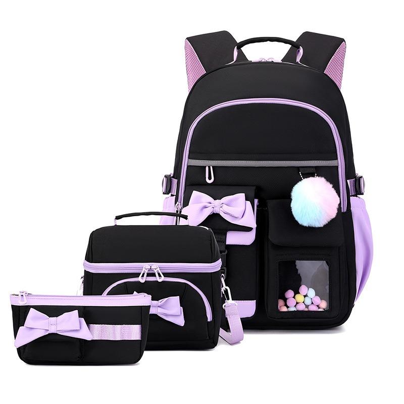 New 3pcs Lightweight Portable Primary School Bags Cute Cartoon Bow Book Bags for Grades 1-6 Large Capacity Pupil Double Shoulder Bag Student Backpacks