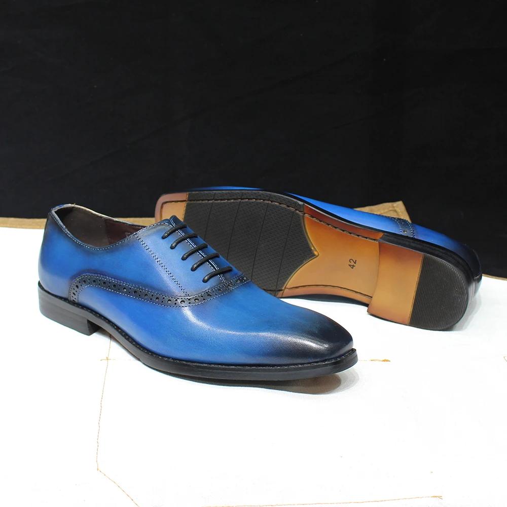 Fashion Luxury Genuine Cow Leather Men's Dress Shoes Lace-Up Oxford Pointed Toe Office Business Wedding Formal Footwear
