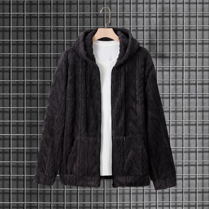 Women's Textured Fleece Hoodie Jacket Casual Zip Warm Plush Outerwear with Pockets