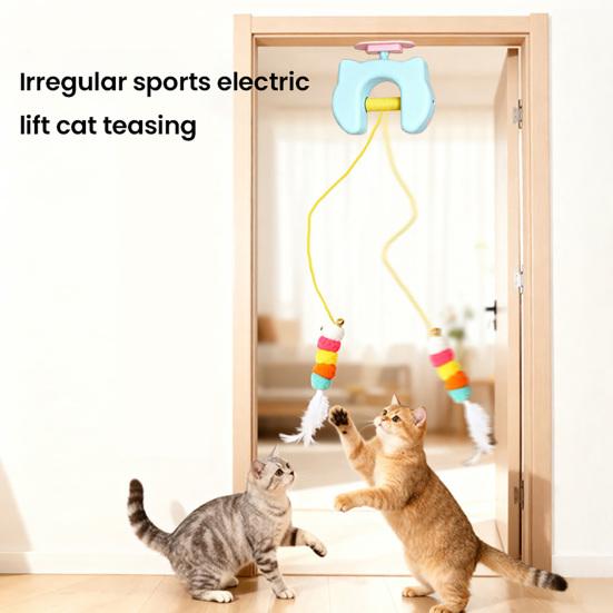 Automatic Cat Teaser Interactive Electric Feather Toy Rechargeable Hanging String Cat Teaser with Bell for Indoor Cats Self-Play Hunting Exercise