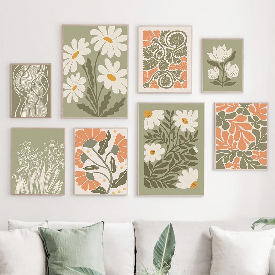 Retro Flowers Vase Leaves Gallery Anemone Wall Art Poster And Prints Plant Canvas Painting Wall Pictures For Living Room Decor