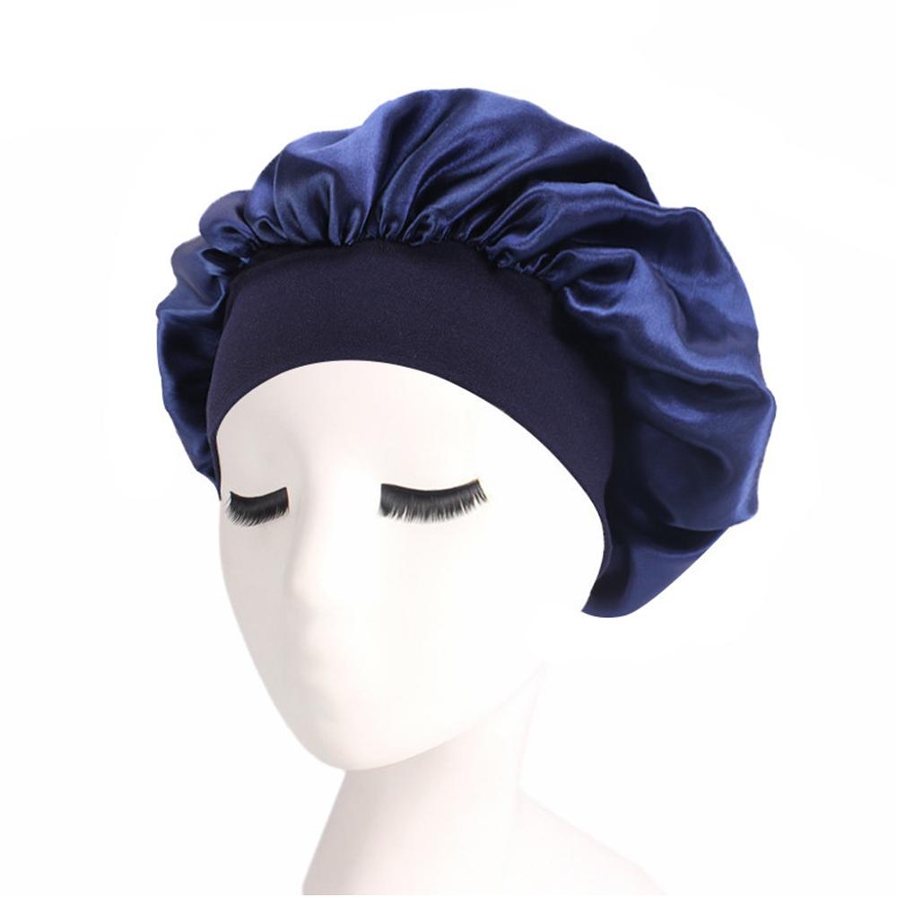 New Women's Satin Solid Wide-brimmed Sleeping Hat Unisex Head Wrap Elastic Band Cap Hair Care Bonnet Night Hat Bonnet De Nuit