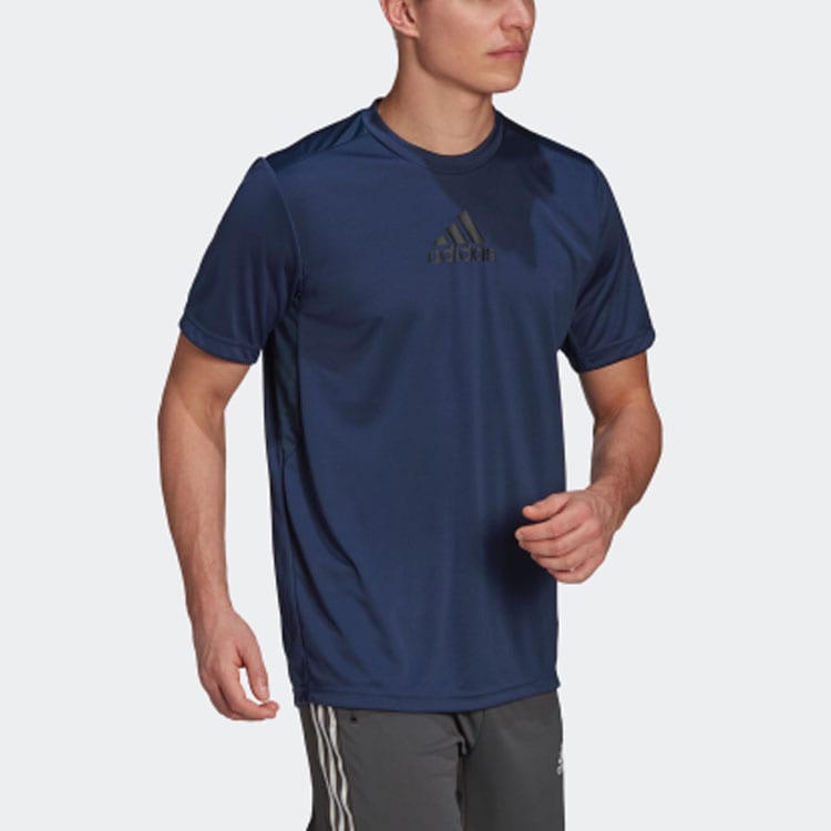 adidas T Shirts Men's Dark Blue Crew Neck Moderate Straight Fit GM2129