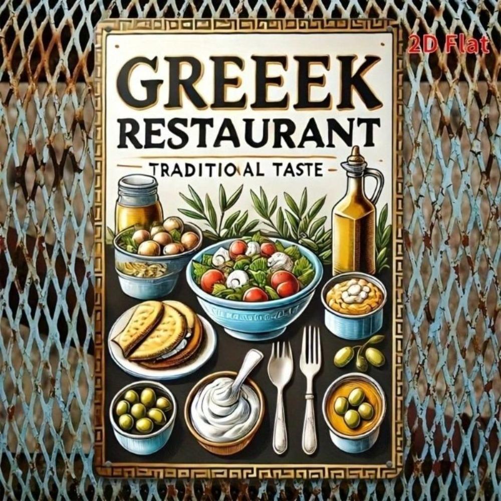 Metal Wall Art Sign Retro Greek Kitchen Decor for Bar Home Cafe Pub 8x12 Inch