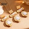 Faux Pearl Earrings Jewelry Set Metallic Texture Double-Layered Necklace