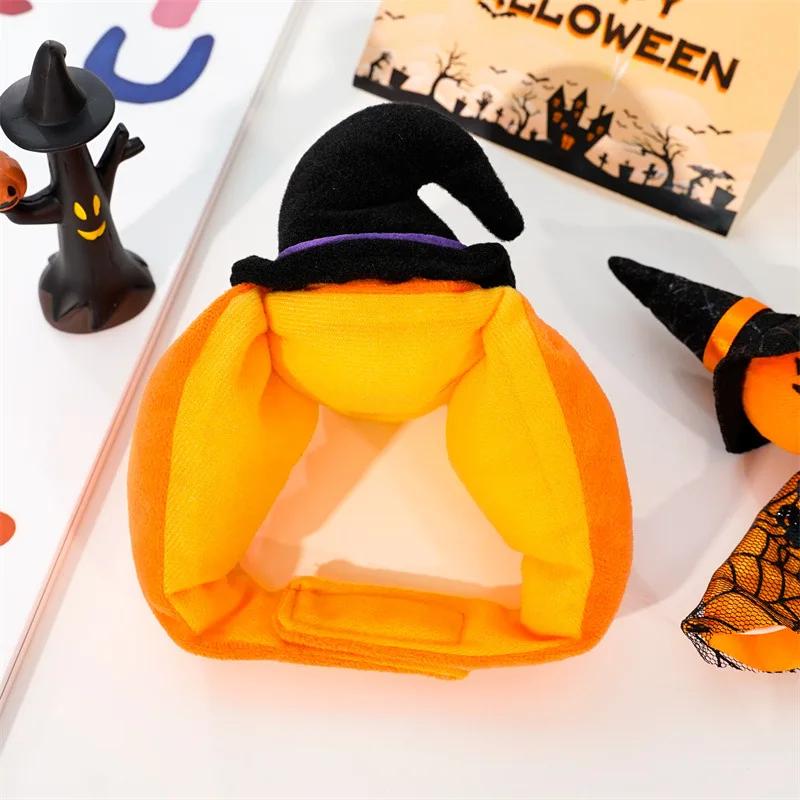 Halloweenská kočičí čepice Dýňová plyšová pokrývka hlavy Roztomilá kočka Pes Pletená teplá pokrývka hlavy Klobouk pro mazlíčka Kotě Štěně Cosplay kostým Doplňky