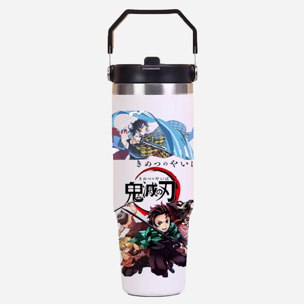30oz Anime Demon Slayer Printed Simple Solid Color Stainless Steel Thermos Water Cup Thermal Insulation Cold Ice Cup Kid Gift