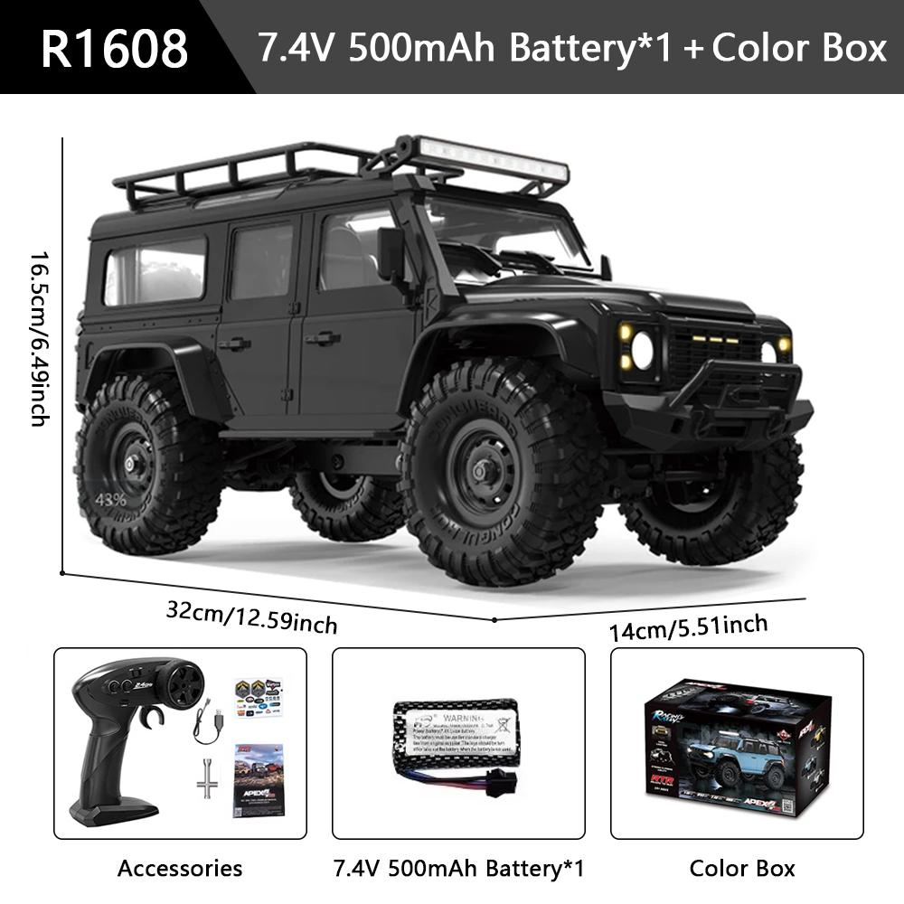 HB R1601 RC Car 1:16 2.4G 4WD Off-Road Remote Control Cars with LED Crawler Trucks Climbing Vehicle Model Toys for Kids Adult