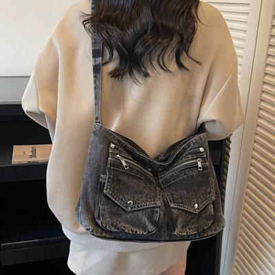 Vintage Multi-pocket Denim Tote Bag Women's Shoulder Bag
