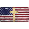 Vintage American Flag Golden Jesus Cross Aluminum License Plate 6 X 12 Inch Metal Car Front License Plate Cover Car Decor Accessory Novelty Vanity