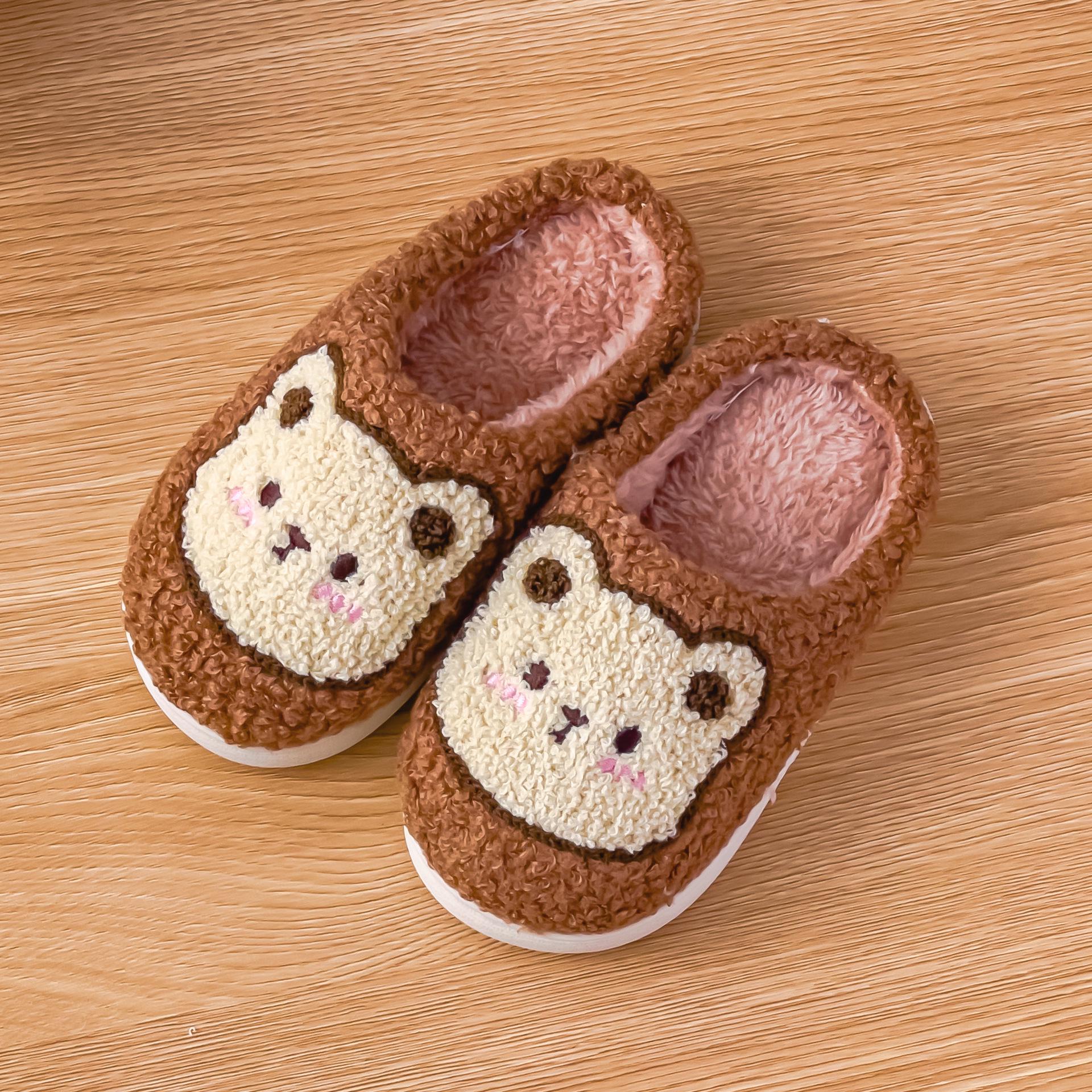 

Kids Bear Cartoon Cotton Slippers: Soft, Comfortable, Lightweight, Warm Shoes for Indoor & Outdoor Wear in Autumn & Winter 24-25 (Foot length ~15.5cm) коричневый