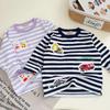 2026 Spring Arrival: Girls' Cartoon Stripe Long Sleeve T-shirt for Small & Medium Kids