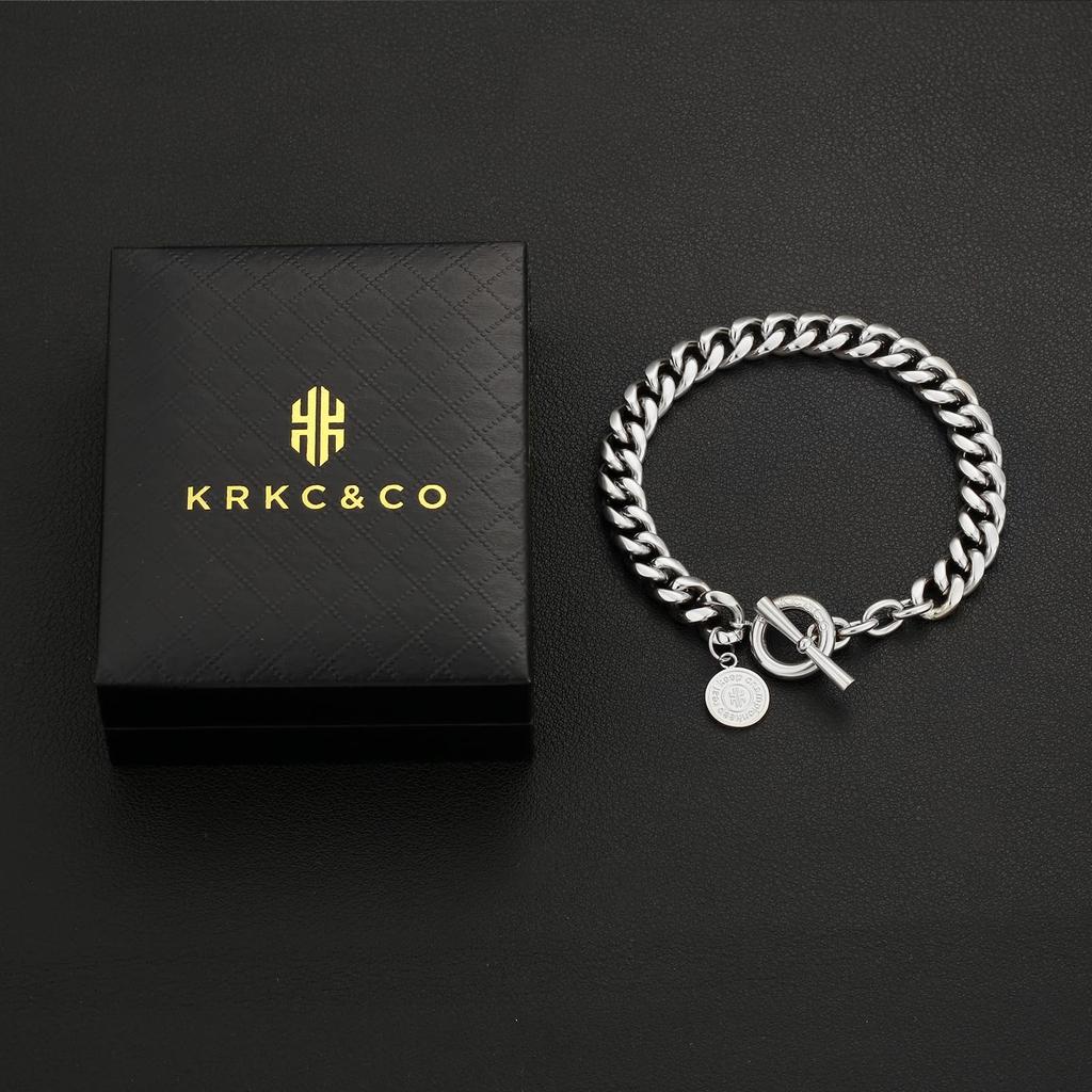 Kihei Mantel 8mm Surgical Stainless K14 Gold Gift KRKC&CO Men's Bracelet, Chain, Bracelet, Wide, Steel, Plated, Bangle, Hypoallergenic, Street,