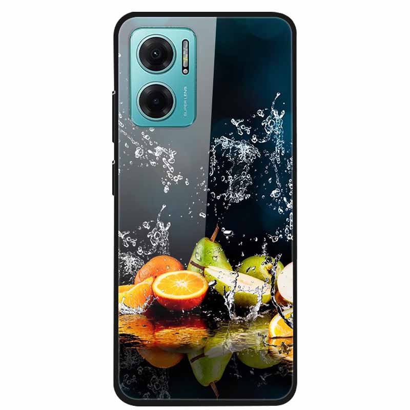 Case For Xiaomi Redmi Note 11E Luxury Tempered Glass Hard Back Cover For Redmi Note 11E Capa Shockproof Flower Funda Wolf Coque