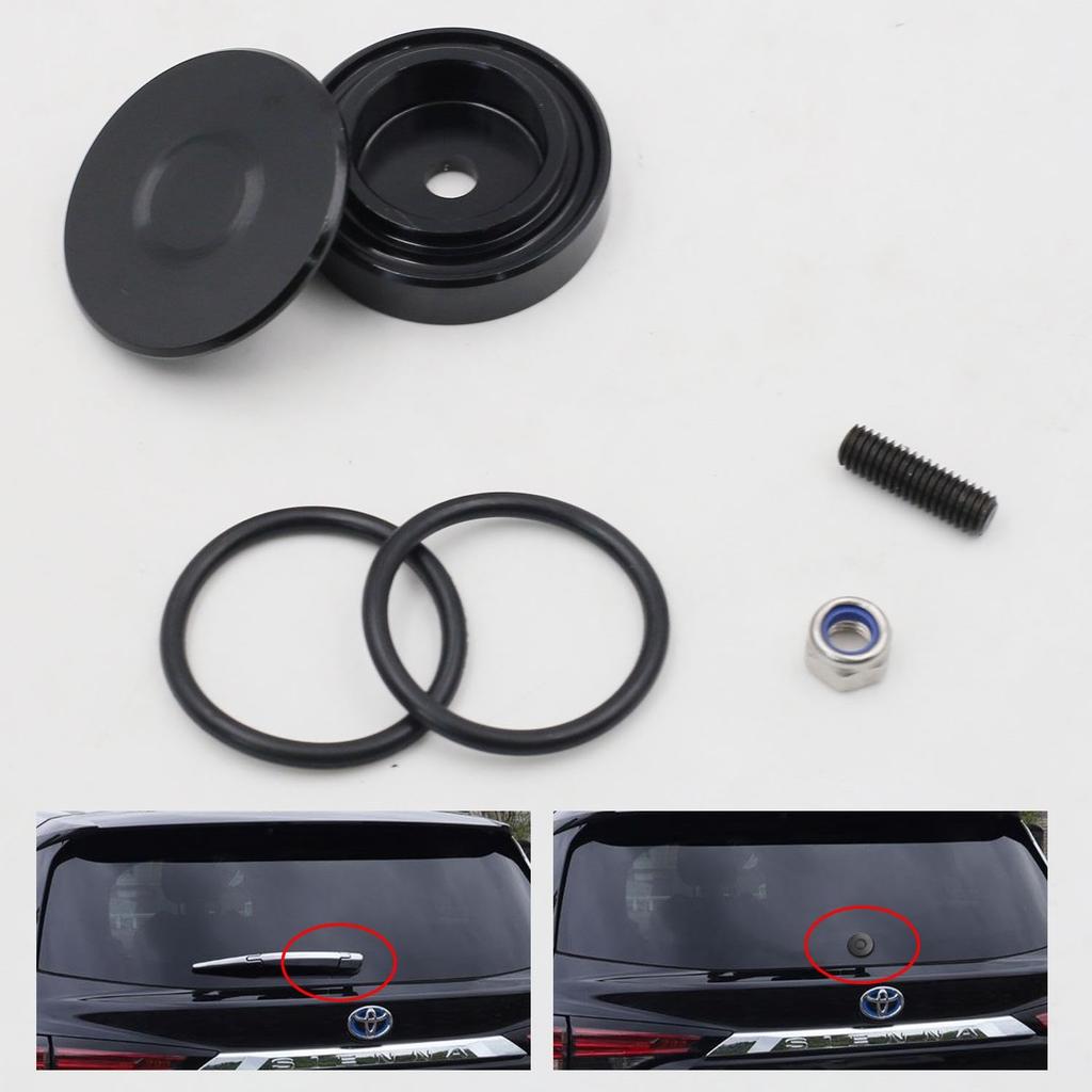 KKLM Car Wiper Removal Kit with Bolt Cap Rear Wiper Grommet Cap Removal Cap Aluminum Alloy Rear Wiper Cap (Black)