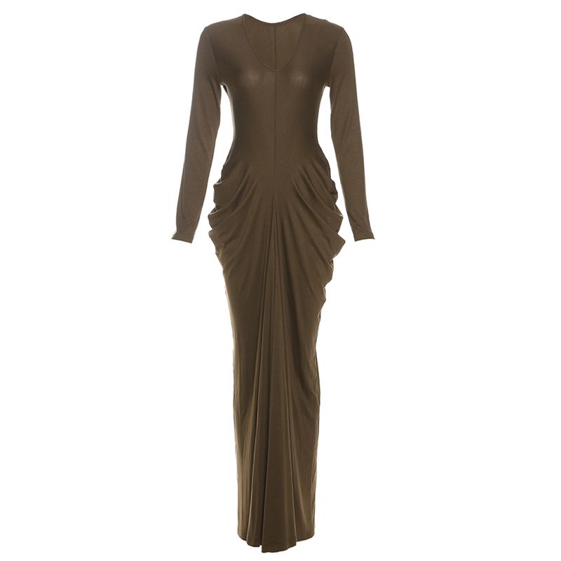 

# Sisjuly# French style Pure Desire to Be Expensive and Rich Madeline Fold Design Temperament Black Long sleeve dress Women Summer Coffee L