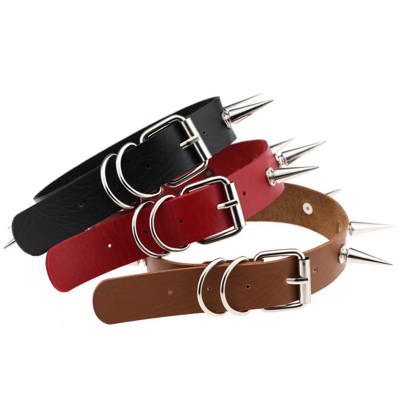 PU kožený gotický náhrdelník obojok Sexy špica okrúhly prsteň Kľúčna kosť Punk Rock Retiazka Choker Opasok Nastaviteľný golier Choker Cosplayer Halloween doplnok