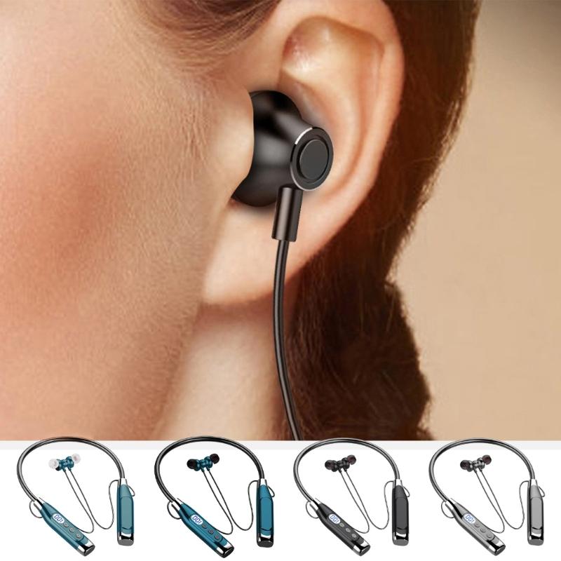 Bluetooth-compatible 5.3 Sports Headphones with LED Display Noise Cancelling Mic,Comfortable Magnetic Neckband Headphone