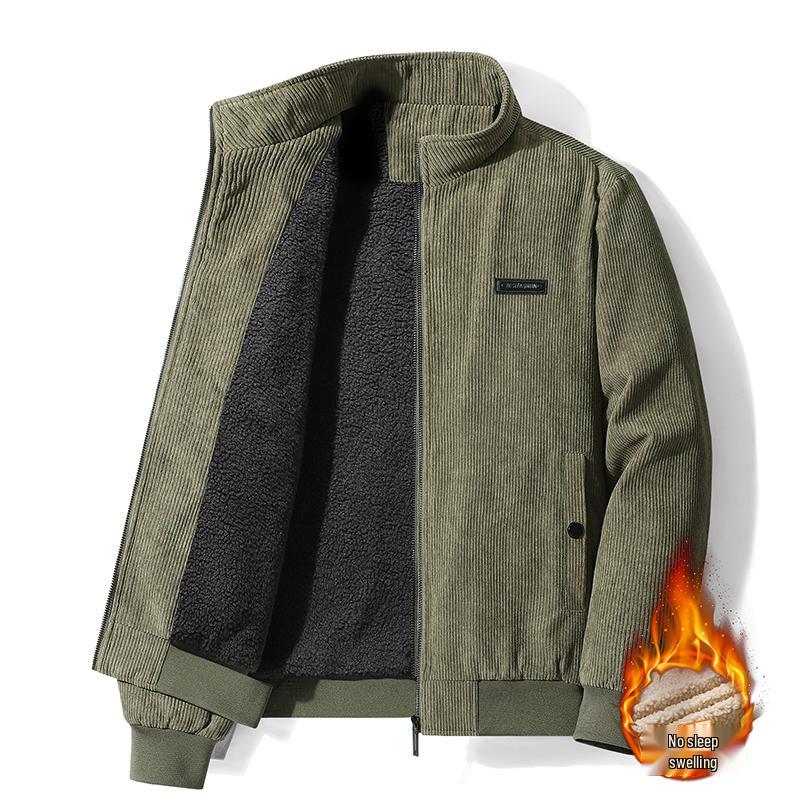 Mid-Aged Men s Retro Corduroy Stand Collar Jacket with Lambswool Lining - Loose Fit, Plus Velvet, Autumn/Winter Style. 4XL for 160-175 jin