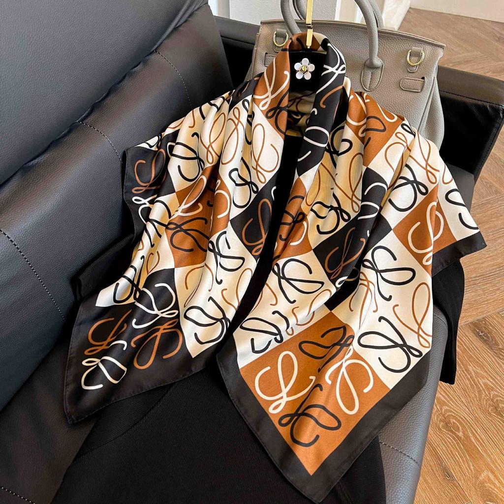 91Cm square scarf silk scarf women's new literary and fashion scarf accessories autumn and winter retro versatile shawl